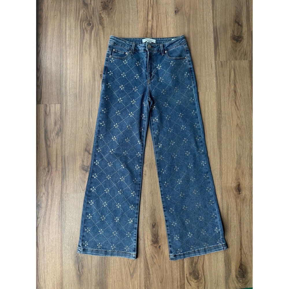 Cato Collection Limited Edition Rhinestone Embellished Wide Leg Jeans Size 10